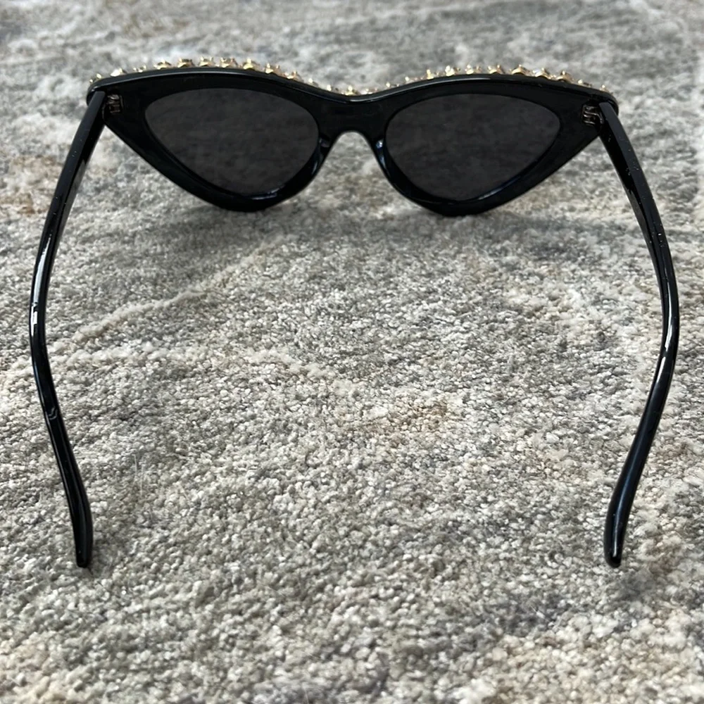 UNTAMED PETALS BY AMANDA JUDGE Black Cat Eye Sunglasses with Gold Rhinestones